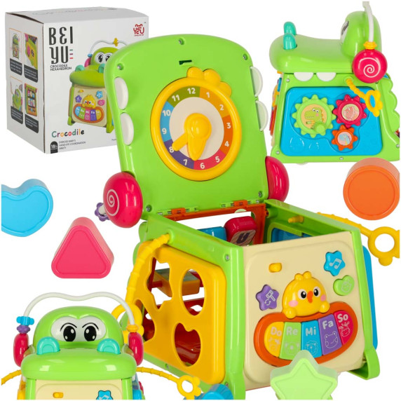 Cub interactiv din lemn - 4v1 Inlea4Fun CROCODILE HEXAHEDRON