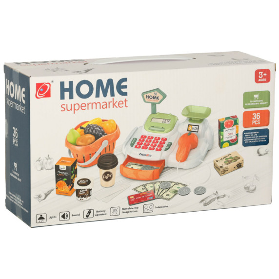 Casă de marcat pentru copii cu coș de cumpărături – 36 de piese -  Inlea4Fun HOME SUPERMARKET