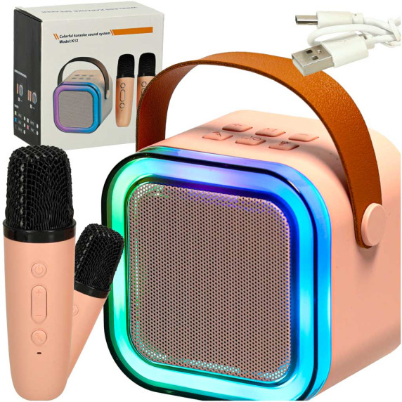 Karaoke sada prenosný reproduktor + 2 mikrofóny COLORFUL KARAOKE K12 - ružová