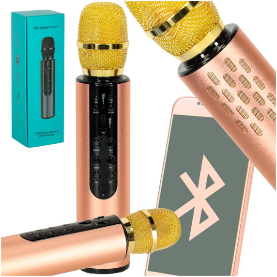 Bezdrôtový Bluetooth karaoke mikrofón PORTABLE KARAOKE MICROPHONE - zlatý