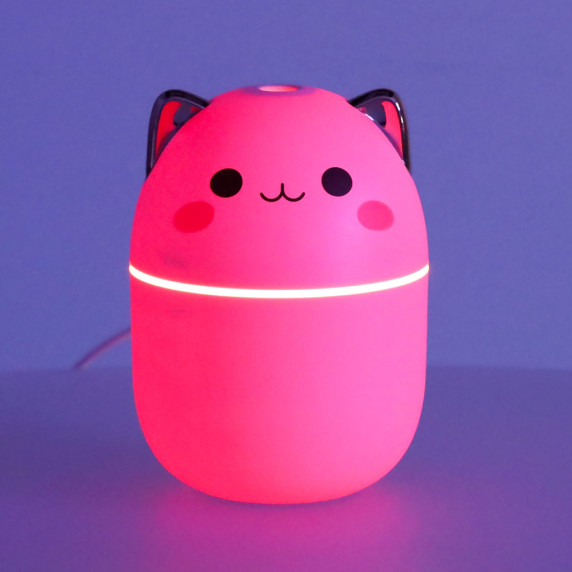 Difuzor în formă de pisică cu lumină RGB 11 x 7,5 cm - roz