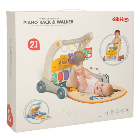 Premergător educațional cu pian și covoraș - PIANO RACK & WALKER  -Gri