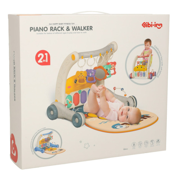 Premergător educațional cu pian și covoraș - PIANO RACK & WALKER  - albastru