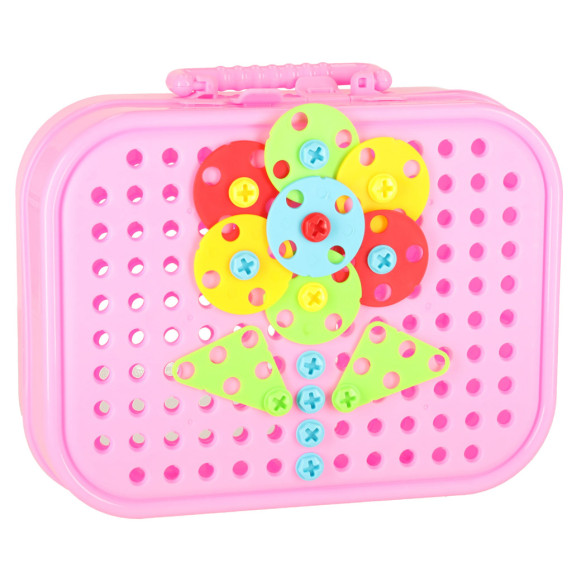 Építő kreatív készlet csavarhúzóval 285 darabos SCREW PUZZLE BOX Unicorn - rózsaszín