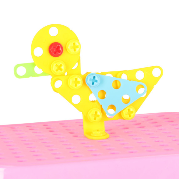 Építő kreatív készlet csavarhúzóval 285 darabos SCREW PUZZLE BOX Unicorn - rózsaszín