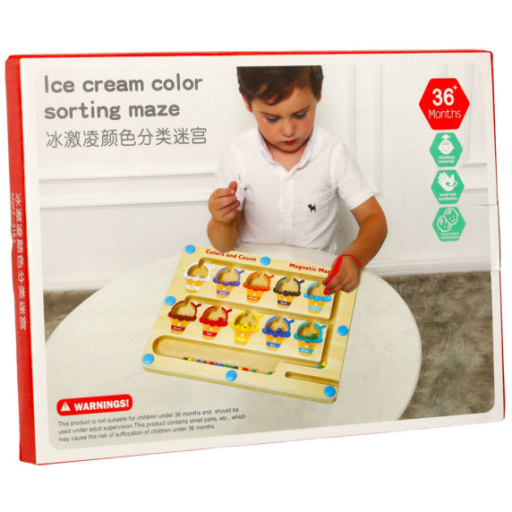 Náučná tabuľa s farebnými kornútmi Inlea4Fun ICE CREAM COLOR SORTING MAZE