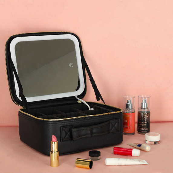 Organizator cosmetic cu oglindă - negru