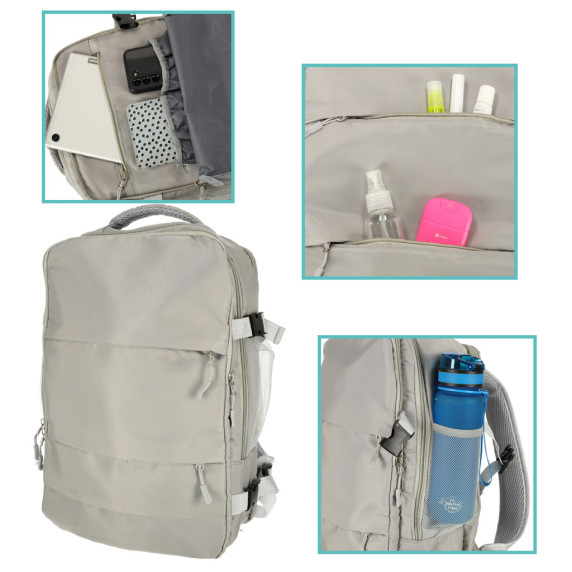 Utazó hátizsák vízálló USB kábel 45x16x28 cm - Szürke