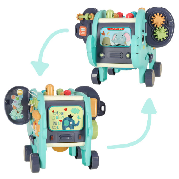 Elefant pe roți 3 in 1 interactiv, inserător, ciocan - Inlea4Fun ELEFANT HAUS