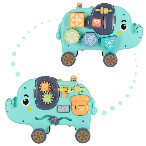 Elefant pe roți 3 in 1 interactiv, inserător, ciocan - Inlea4Fun ELEFANT HAUS