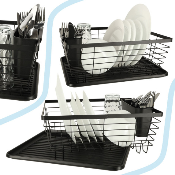 Edényszárító Inlea4Fun DISH DRYING RACK - Fekete