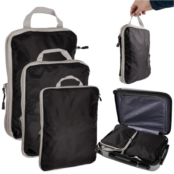 Set organizator pentru valize, genți de călătorie 3 piese - negru