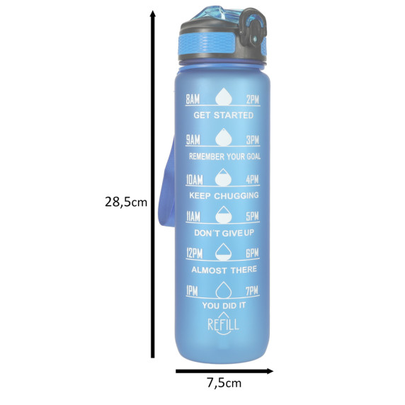 Vizes palack, kulacs 1 l Inlea4Home TIME-MARKED BOTTLE - Kék