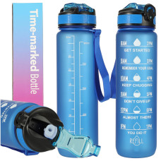 Vizes palack, kulacs 1 l Inlea4Home TIME-MARKED BOTTLE - Kék - 