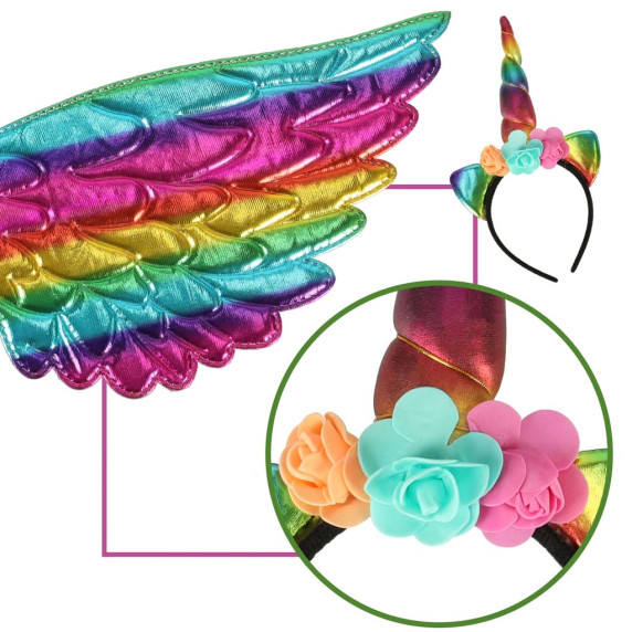 Costum pentru copii - fustă cu aripi și bentiță unicorn - Inlea4Fun - multicolor