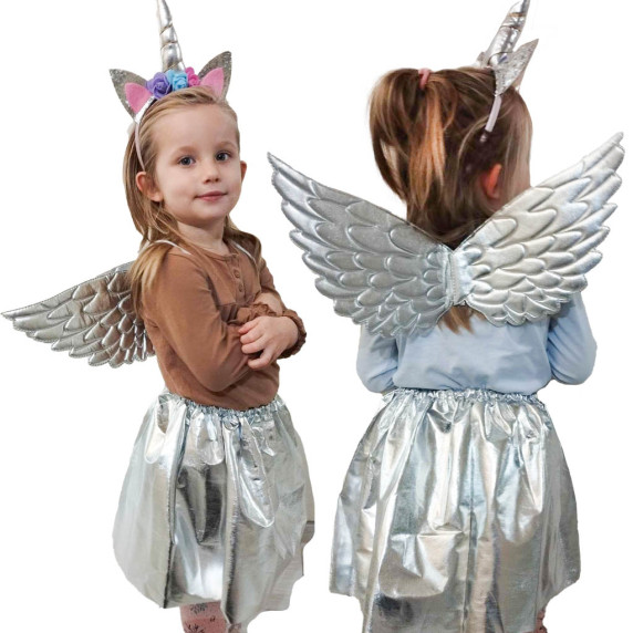 Costum pentru copii - fustă cu aripi și bentiță unicorn - Inlea4Fun - argintiu