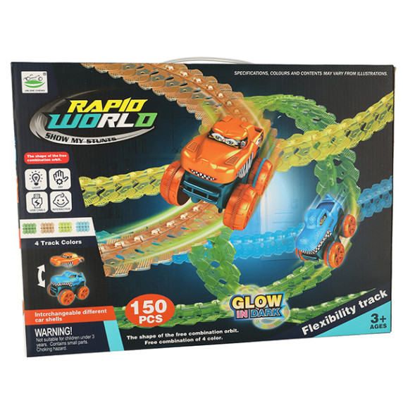 Pista de curse luminoasă cu 150 de elemente și mașini - Inlea4Fun