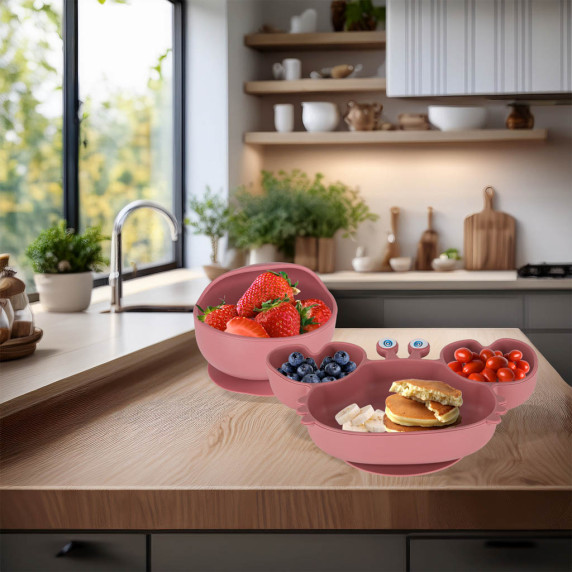Szilikon baba étkező szett 9 darabos Inlea4Home - Sötétrózsaszín