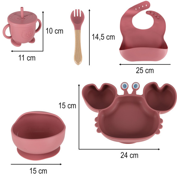 Szilikon baba étkező szett 9 darabos Inlea4Home - Sötétrózsaszín