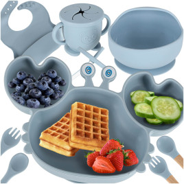 Szilikon baba étkező szett 9 darabos Inlea4Home - Kék - 