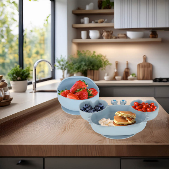 Szilikon baba étkező szett 9 darabos Inlea4Home - Kék