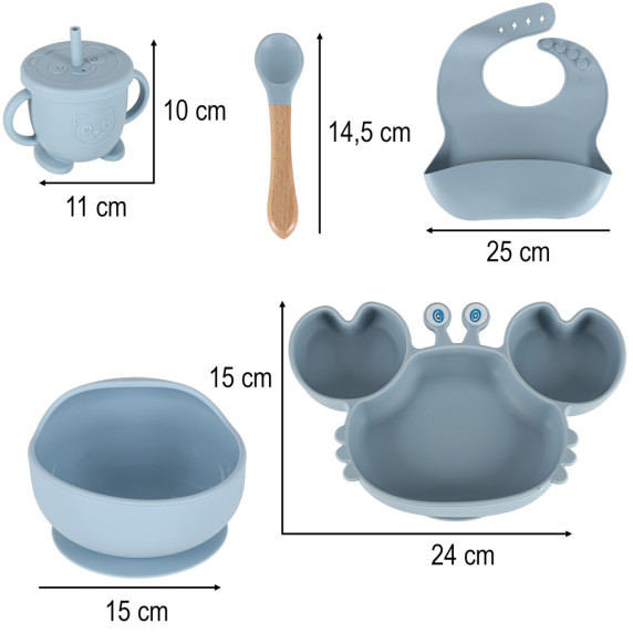 Szilikon baba étkező szett 9 darabos Inlea4Home - Kék