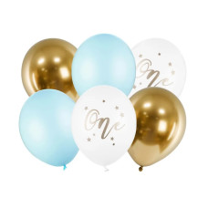 Baloane pentru prima aniversare - 6 baloane - 30 cm PARTY DECO - albastru - 