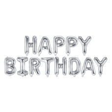 Balon din folie - Happy Birthday - 340x35 cm - argintiu - 
