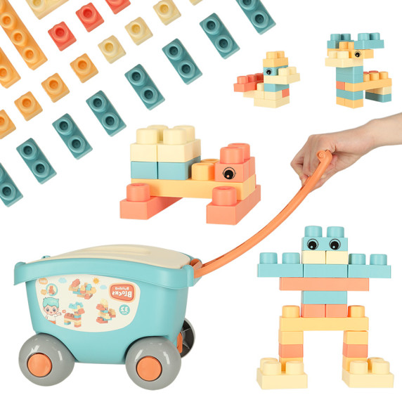 Építőjáték készlet kerekes kocsiban 32 darab BUILDING BLOCKS