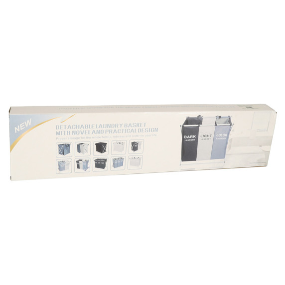 Cos de rufe cu 3 compartimente din material textil cu un cadru metalic pliabil 135l