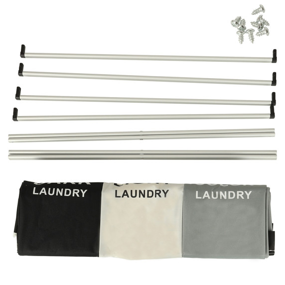 Cos de rufe cu 3 compartimente din material textil cu un cadru metalic pliabil 135l