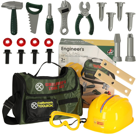 Detské náradie v žltej taške s popruhom 23 prvkov Inlea4Fun ENGINEER´S TOOL BAG