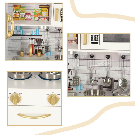Bucătărie din lemn pentru copii – Inlea4Fun WOODEN KITCHEN  –  albă