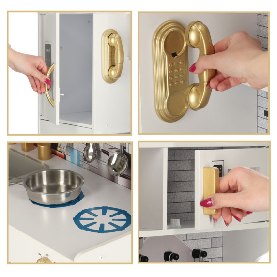 Bucătărie din lemn pentru copii – Inlea4Fun WOODEN KITCHEN  –  albă