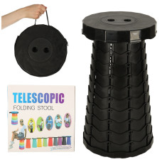 Scaun rotund telescopic pentru camping - negru - 