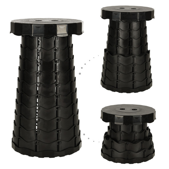 Scaun rotund telescopic pentru camping - negru