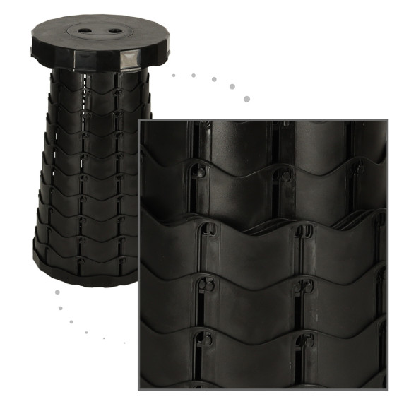 Scaun rotund telescopic pentru camping - negru