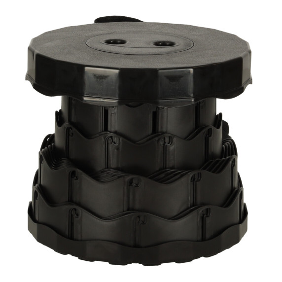 Scaun rotund telescopic pentru camping - negru