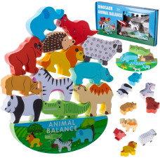 Joc de echilibru din lemn - Inlea4Fun ANIMAL BALANCE - animalele de safari - 