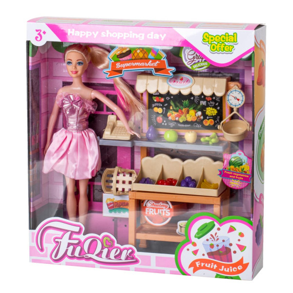 Bábika s predajným stánkom a doplnkami Inlea4Fun HAPPY SHOPPING DAY
