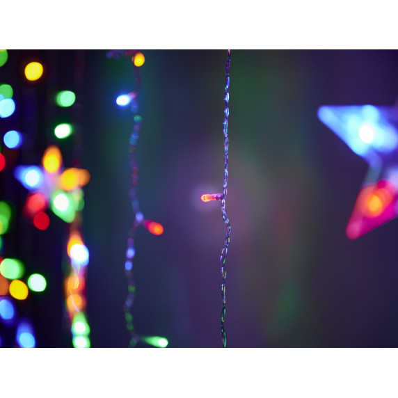 Vianočný LED svetelný záves 2,5 m 138 LED hviezda - farebná