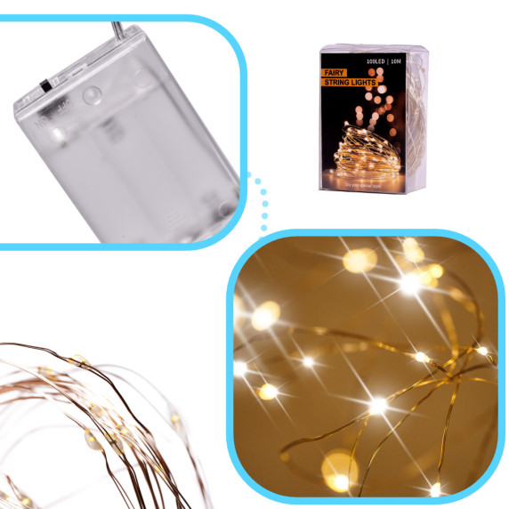 Dekoratív fénydrót 10m 100LED Inlea4fun - meleg fehér