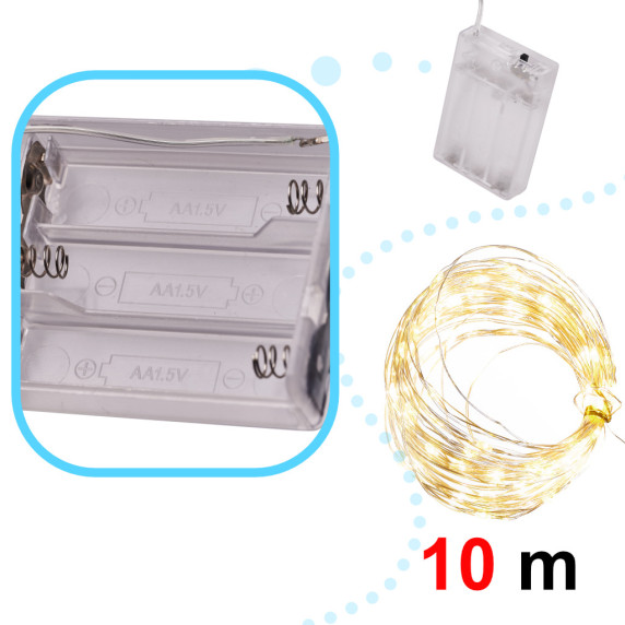 Dekoratív fénydrót 10m 100LED Inlea4fun - meleg fehér