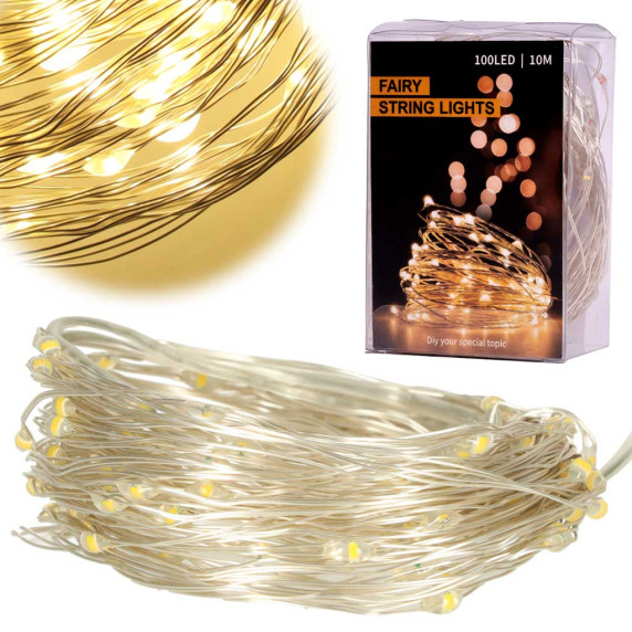 Dekoratív fénydrót 10m 100LED Inlea4fun - meleg fehér