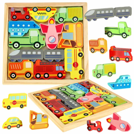 Drevené puzzle Vozidlá 12 dielikov Inlea4Fun