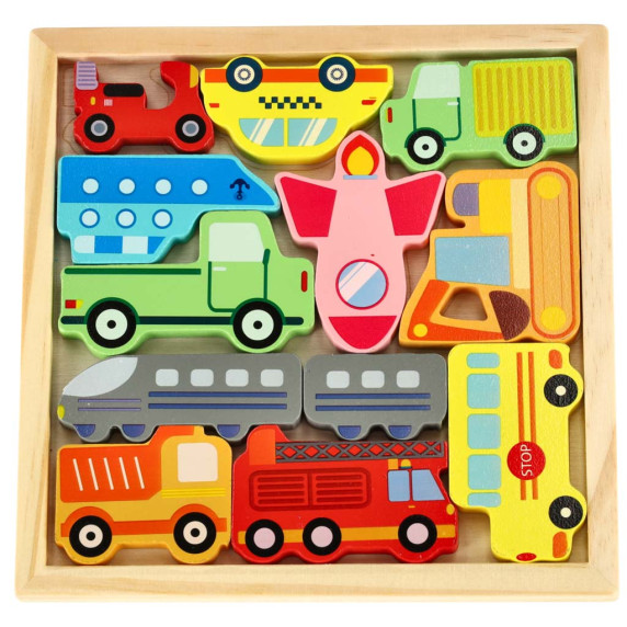 Drevené puzzle Vozidlá 12 dielikov Inlea4Fun