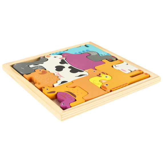 Puzzle din lemn - animale de fermă - 12 piese - Inlea4Fun