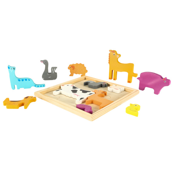 Puzzle din lemn - animale de fermă - 12 piese - Inlea4Fun