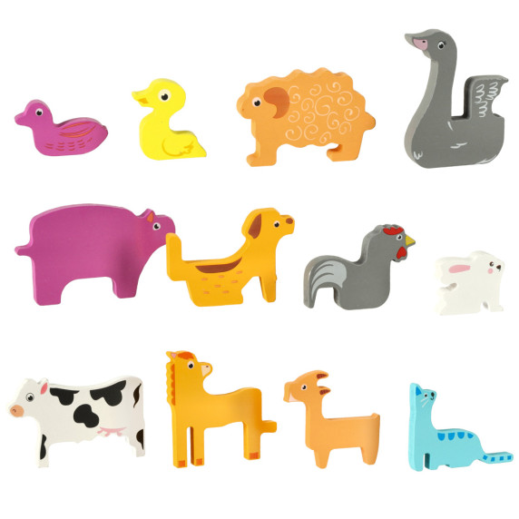 Puzzle din lemn - animale de fermă - 12 piese - Inlea4Fun