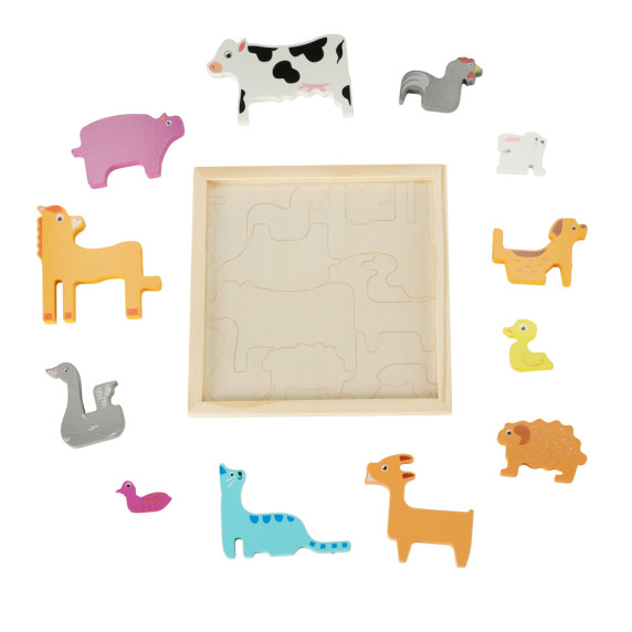Puzzle din lemn - animale de fermă - 12 piese - Inlea4Fun